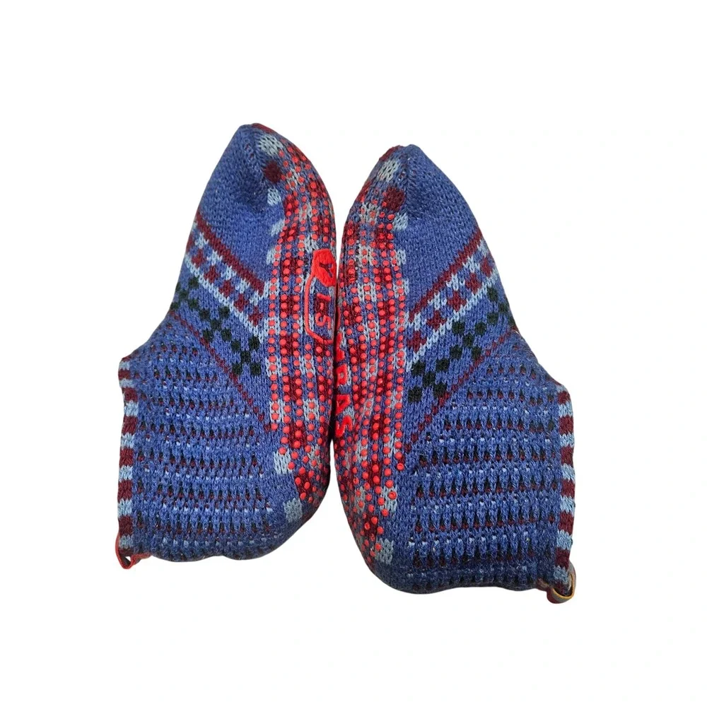 Bombas Gripper Slippers Youth 1-5 Blue Fair Isle Knit Non-Slip House‎ Shoes Cozy